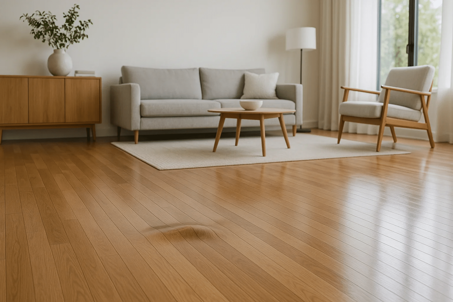 Dilatazione del parquet dovuta ad una fonte di umiditร Parquet rovinato da una fonte di umidita che ne ha provocato la deformazione